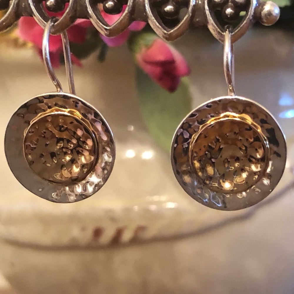 Rare Silpada Sterling Silver 14K Gold Plated Round Disc Earrings W1367 - Picture 4 of 14